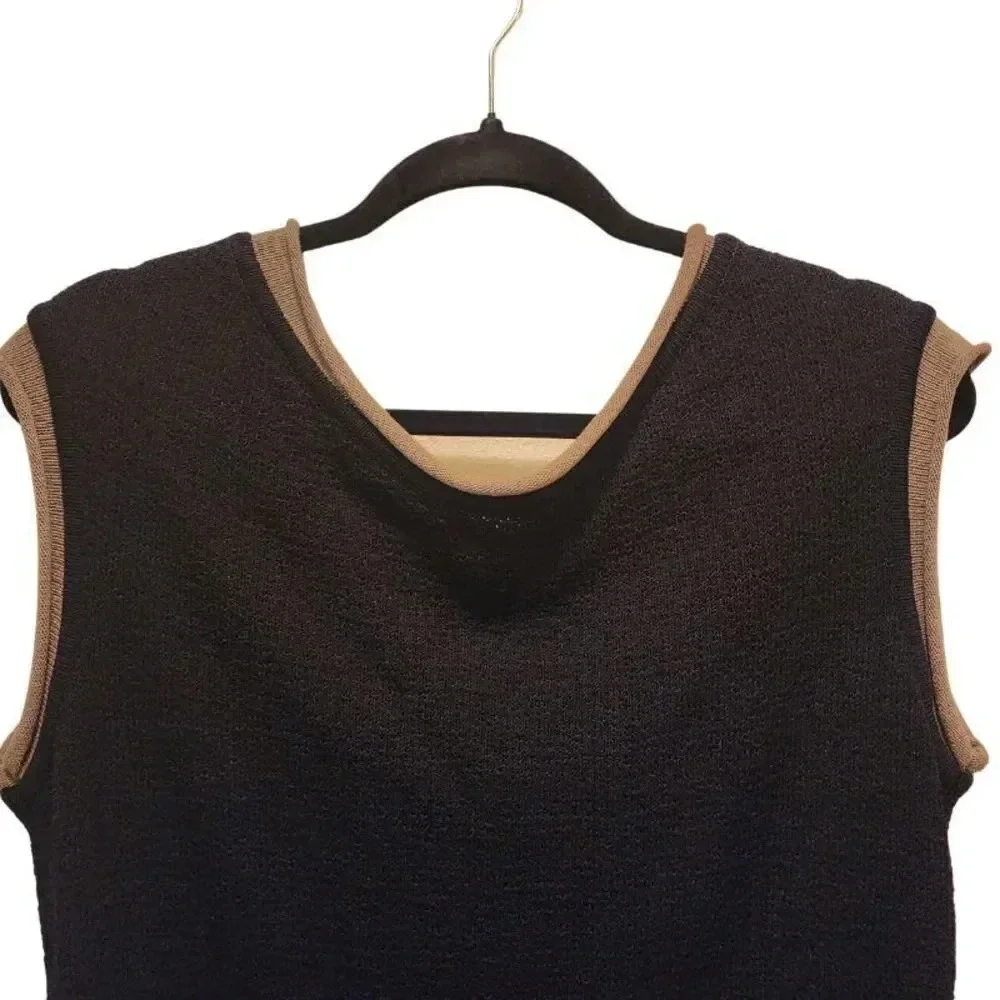 New $285 Annette Gortz Black Olive Sleeveless Stretch Sweater Size Large SIM5506
